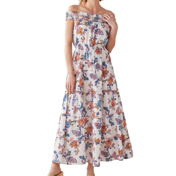 Charlie Paige Smocked Neck Sleeveless Maxi Dress Multicolor Floral Boho Cotton S - Picture 1 of 10